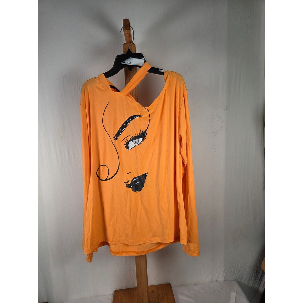 ChicMe‎ Orange Graphic Face Cutout Long Sleeve Top 1XL APU6140